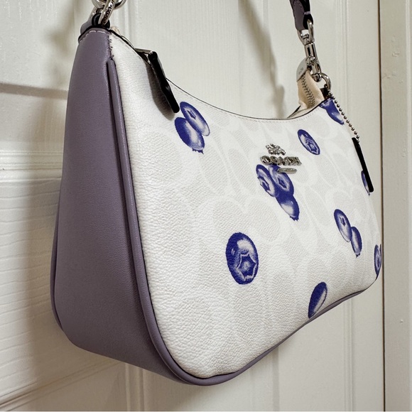 Coach Teri Shoulder Bag Signature Canvas Blueberry Print Chalk Violet NWOT - Picture 4 of 13